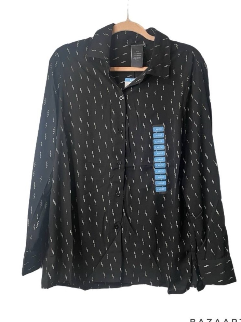 NWT Chelsea & Theodore Women's Sz L Blouse Black White msrp $68